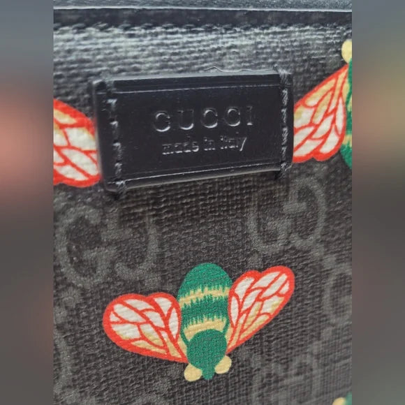 Gucci Bestiary Black GG Coated Canvas Bee Wallet