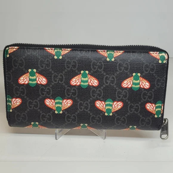 Gucci Bestiary Black GG Coated Canvas Bee Wallet