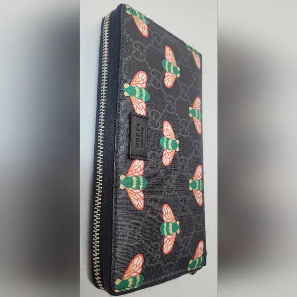Gucci Bestiary Black GG Coated Canvas Bee Wallet