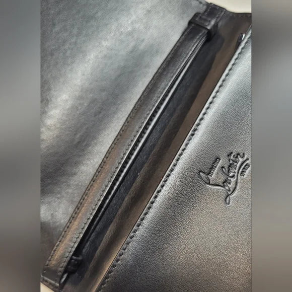 Christian Louboutin Black Leather Studded Clutch / Wristlet