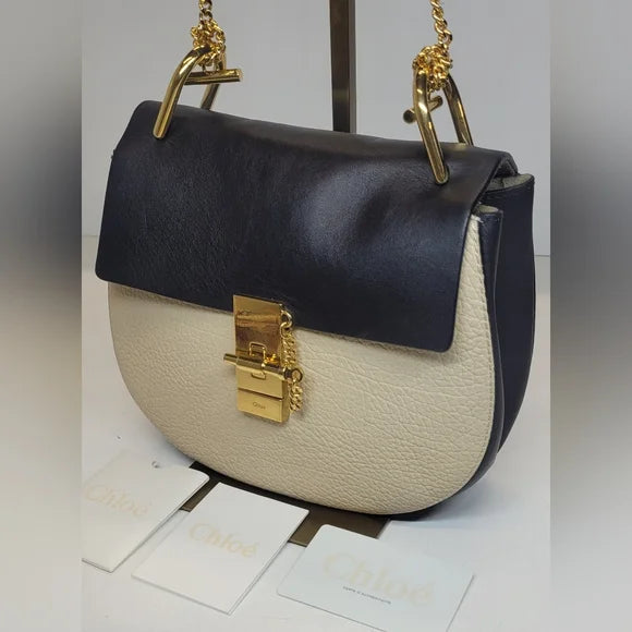 Chloe Black/Beige Lambskin Drew Crossbody Bag