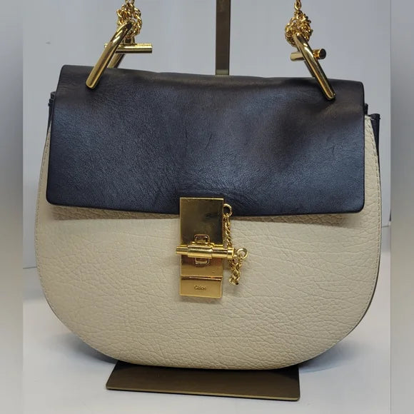 Chloe Black/Beige Lambskin Drew Crossbody Bag