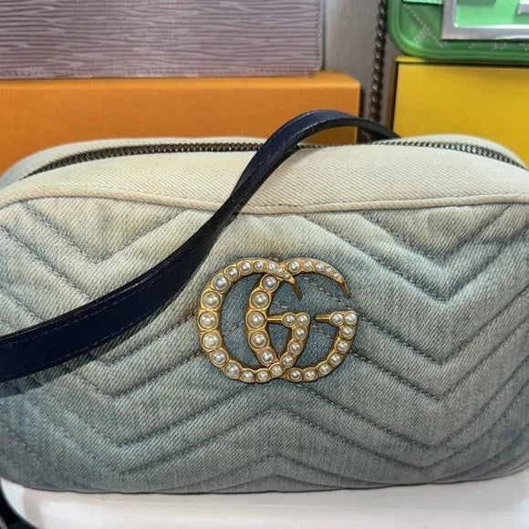 Gucci denim marmont large crossbody light wash
