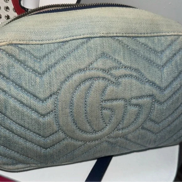 Gucci denim marmont large crossbody light wash