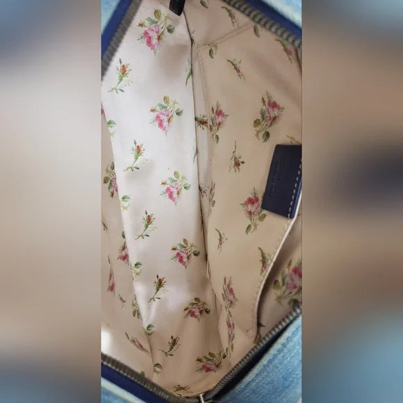 Gucci Marmont Blue Denim Floral Embroidered Large Bag