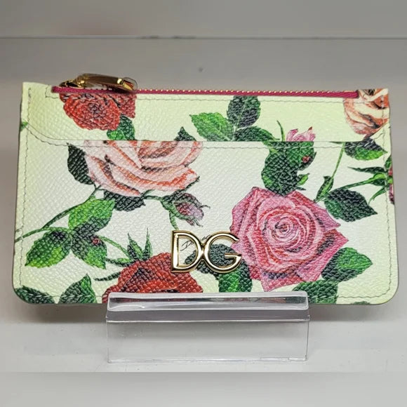 Dolce & Gabbana Floral Print White Leather Card Holder