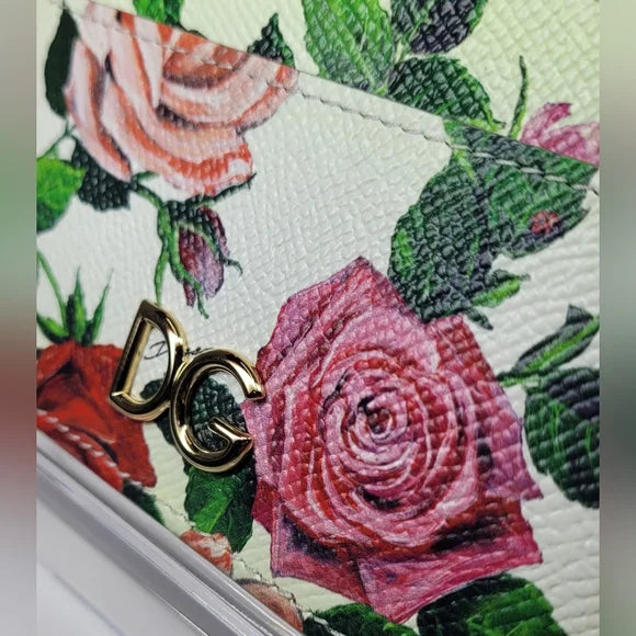 Dolce & Gabbana Floral Print White Leather Card Holder