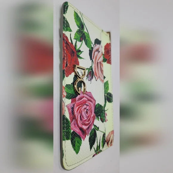 Dolce & Gabbana Floral Print White Leather Card Holder