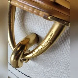 Salvatore Ferragamo White Leather Handbag with Bamboo Lock