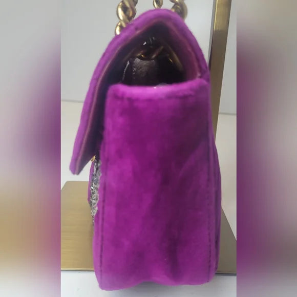 Gucci GG Marmont RARE Purple Velvet Crystal Embellished Handbag