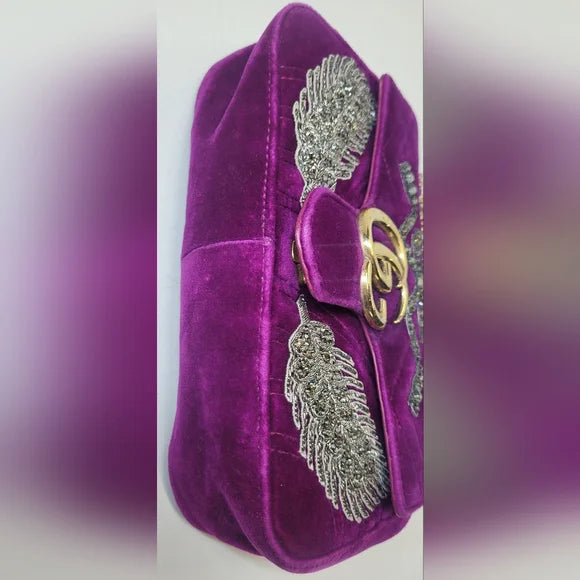 Gucci GG Marmont RARE Purple Velvet Crystal Embellished Handbag