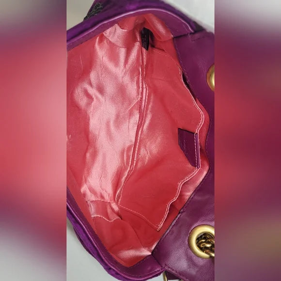 Gucci GG Marmont RARE Purple Velvet Crystal Embellished Handbag