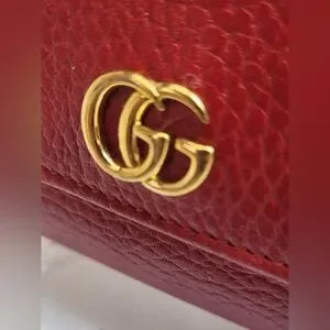 Gucci Marmont Red Pebbled Leather Compact Wallet