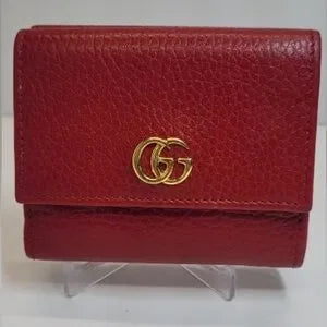Gucci Marmont Red Pebbled Leather Compact Wallet