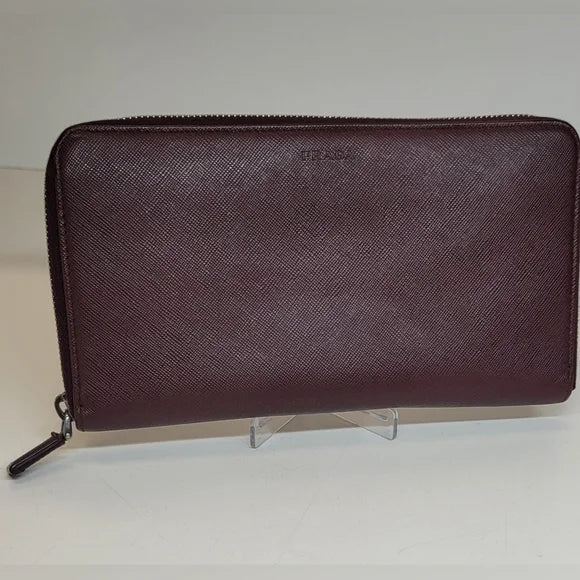Prada Bruciato Brown Saffiano Leather Large Zippy Wallet