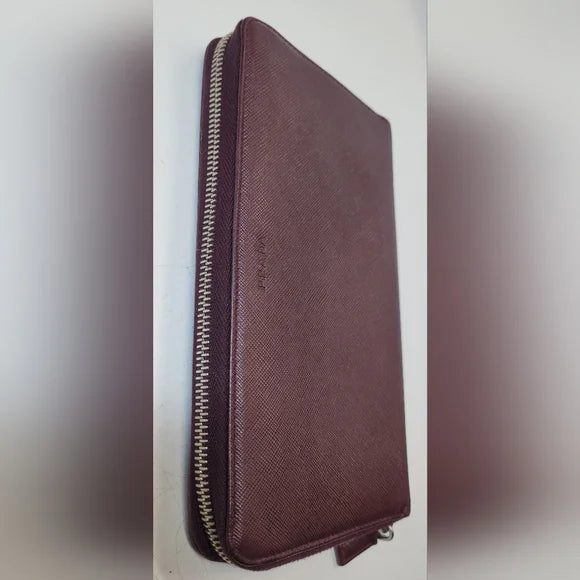Prada Bruciato Brown Saffiano Leather Large Zippy Wallet