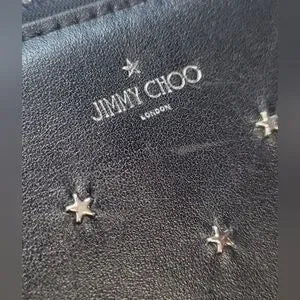 Jimmy Choo Black Leather Konor Star Studded Clutch