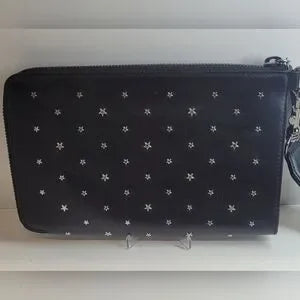 Jimmy Choo Black Leather Konor Star Studded Clutch