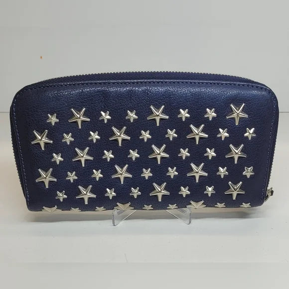 Jimmy Choo Filipa Star Studded Navy Blue Leather Wallet