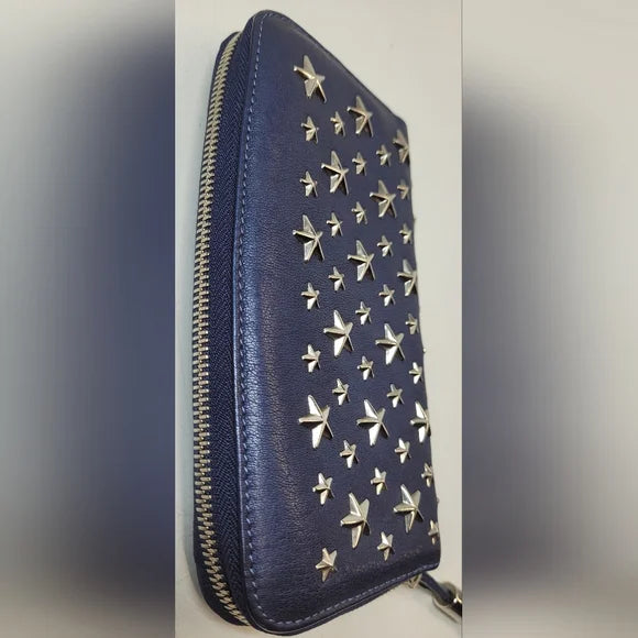 Jimmy Choo Filipa Star Studded Navy Blue Leather Wallet