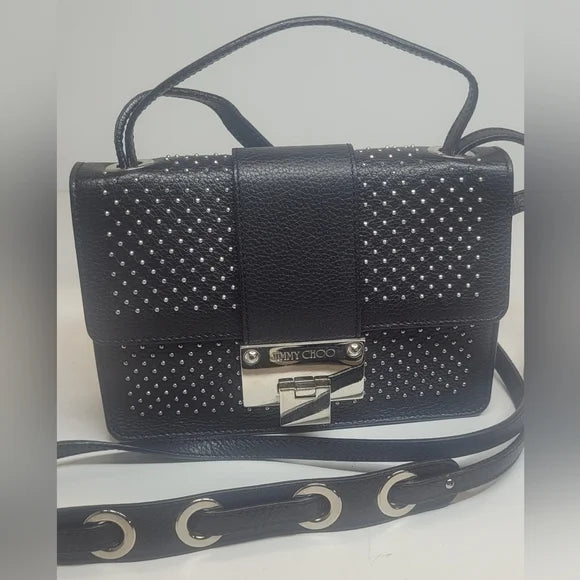 Jimmy Choo Rebel Black Leather Studded Crossbody Bag