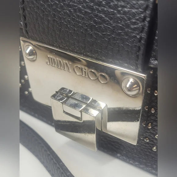Jimmy Choo Rebel Black Leather Studded Crossbody Bag