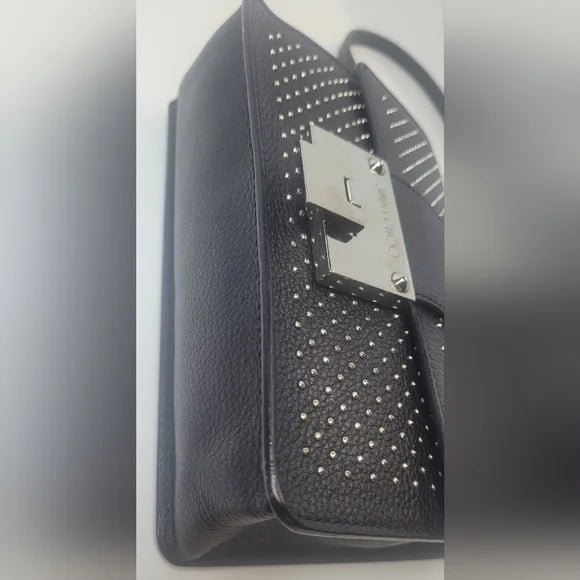 Jimmy Choo Rebel Black Leather Studded Crossbody Bag