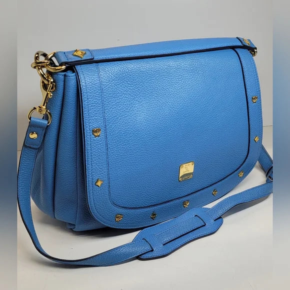 MCM Blue Leather Studded 2 Way Bag