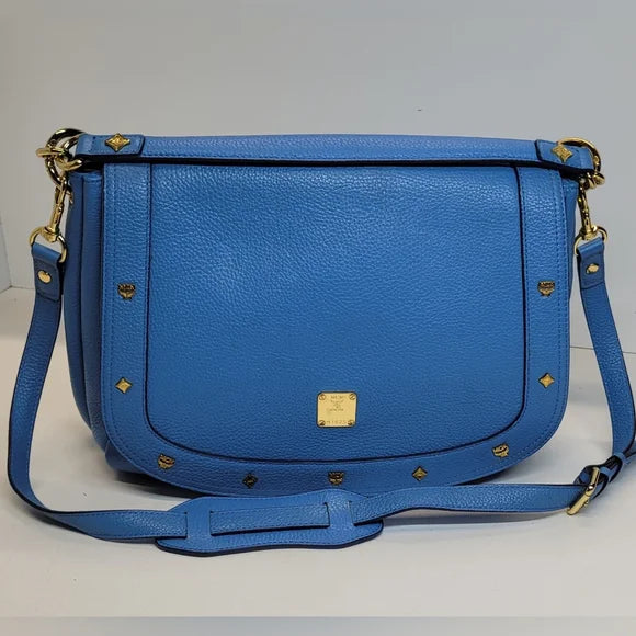MCM Blue Leather Studded 2 Way Bag