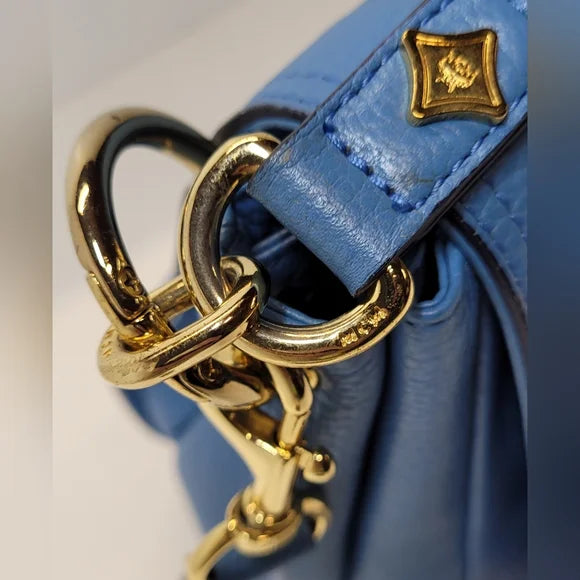 MCM Blue Leather Studded 2 Way Bag