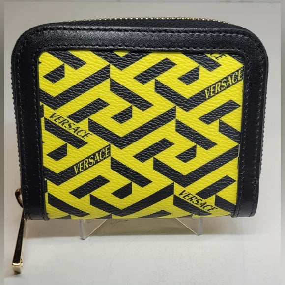 Versace La Greca Signature Coated Canvas Compact Zippy Wallet