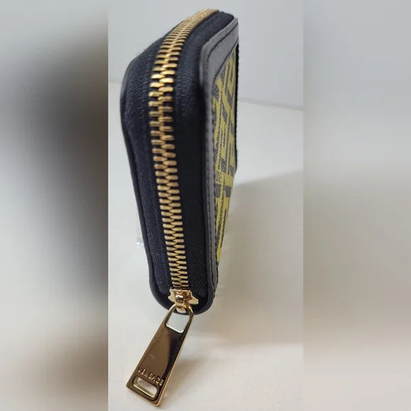 Versace La Greca Signature Coated Canvas Compact Zippy Wallet