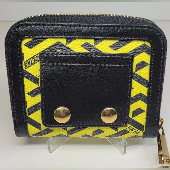 Versace La Greca Signature Coated Canvas Compact Zippy Wallet