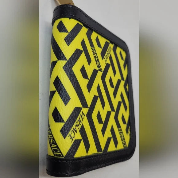 Versace La Greca Signature Coated Canvas Compact Zippy Wallet