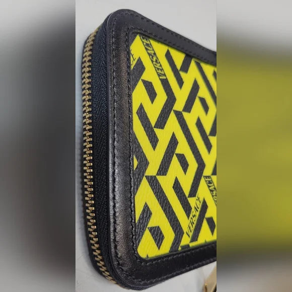 Versace La Greca Signature Coated Canvas Compact Zippy Wallet