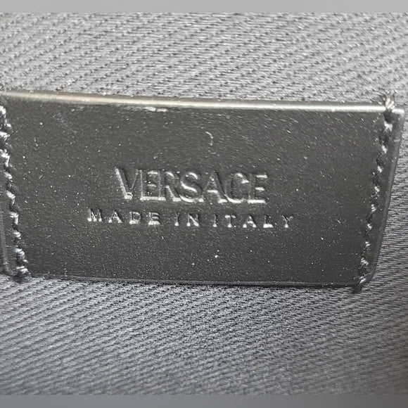 Versace La Greca Signature Coated Canvas Compact Zippy Wallet