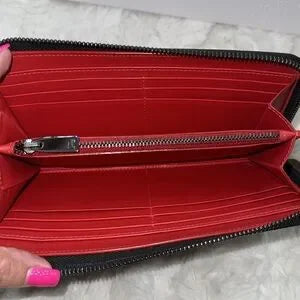 Christian Louboutin Black Leather Panettone Spike Zip Around Wallet