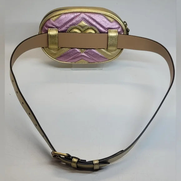 Gucci GG Marmont Pink/Gold Leather Bumbag,Belt Bag, Crossbody bag🩷