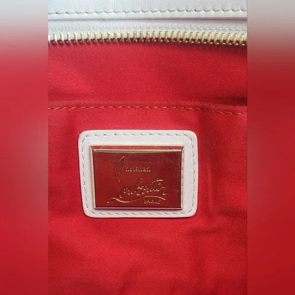 Christian Louboutin White Leather Gold Studded Clutch