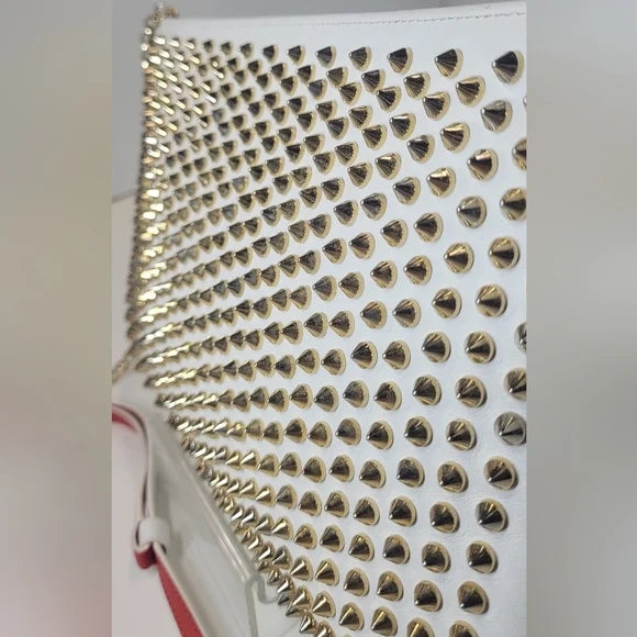Christian Louboutin White Leather Gold Studded Clutch