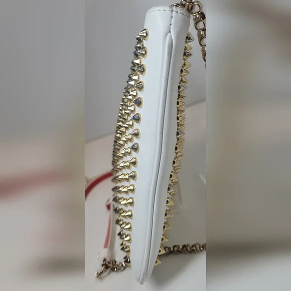 Christian Louboutin White Leather Gold Studded Clutch