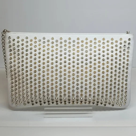Christian Louboutin White Leather Gold Studded Clutch