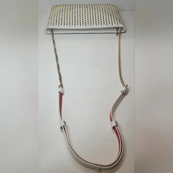 Christian Louboutin White Leather Gold Studded Clutch
