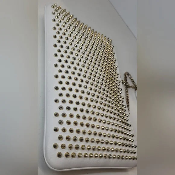 Christian Louboutin White Leather Gold Studded Clutch
