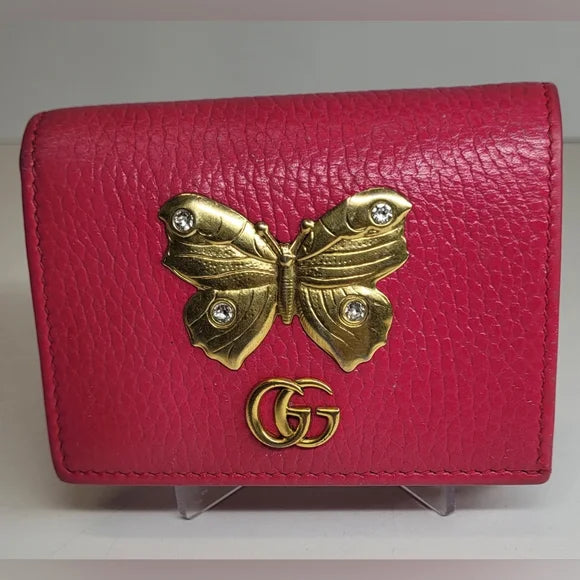 Gucci GG Marmont Hot Pink Butterfly Leather Bi-Fold Wallet