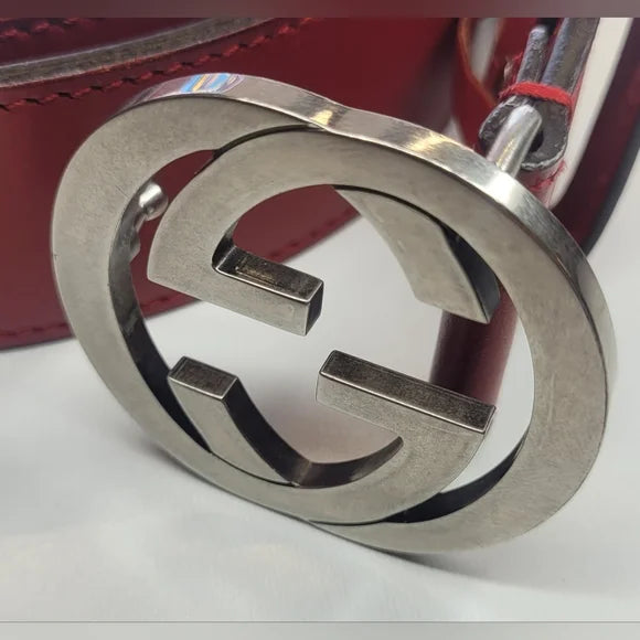 Gucci Red Leather Belt Silver GG