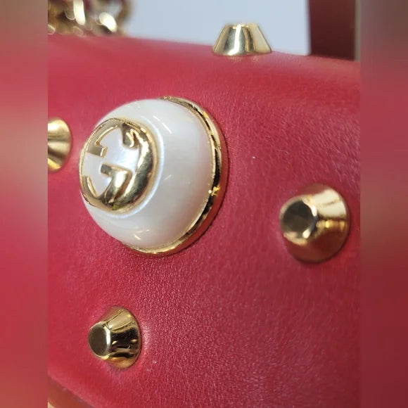 Gucci GG Pearly Padlock Studded Red Leather Shoulder Bag