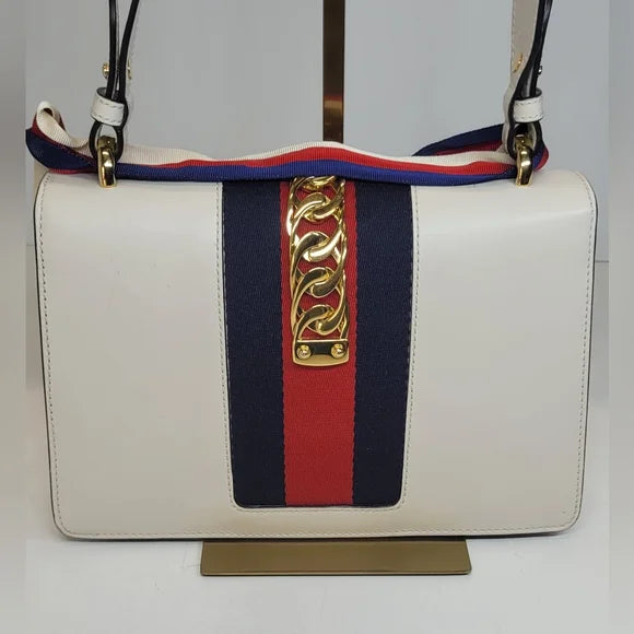 Gucci Sylvie 2 Way White Calfskin Leather Handbag