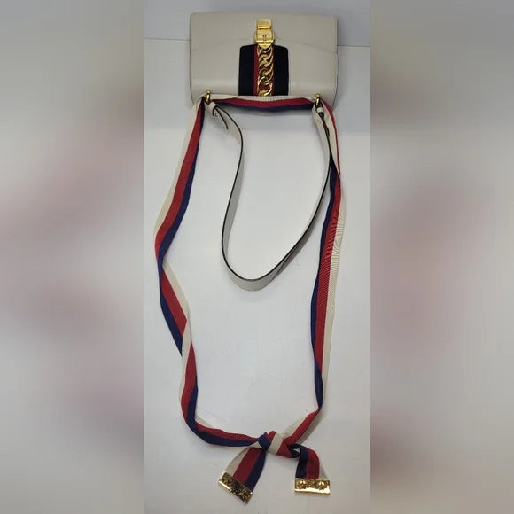 Gucci Sylvie 2 Way White Calfskin Leather Handbag