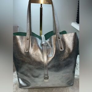 Tiffany & Co. Metallic Silver x Green Reversible Tote with Pouch